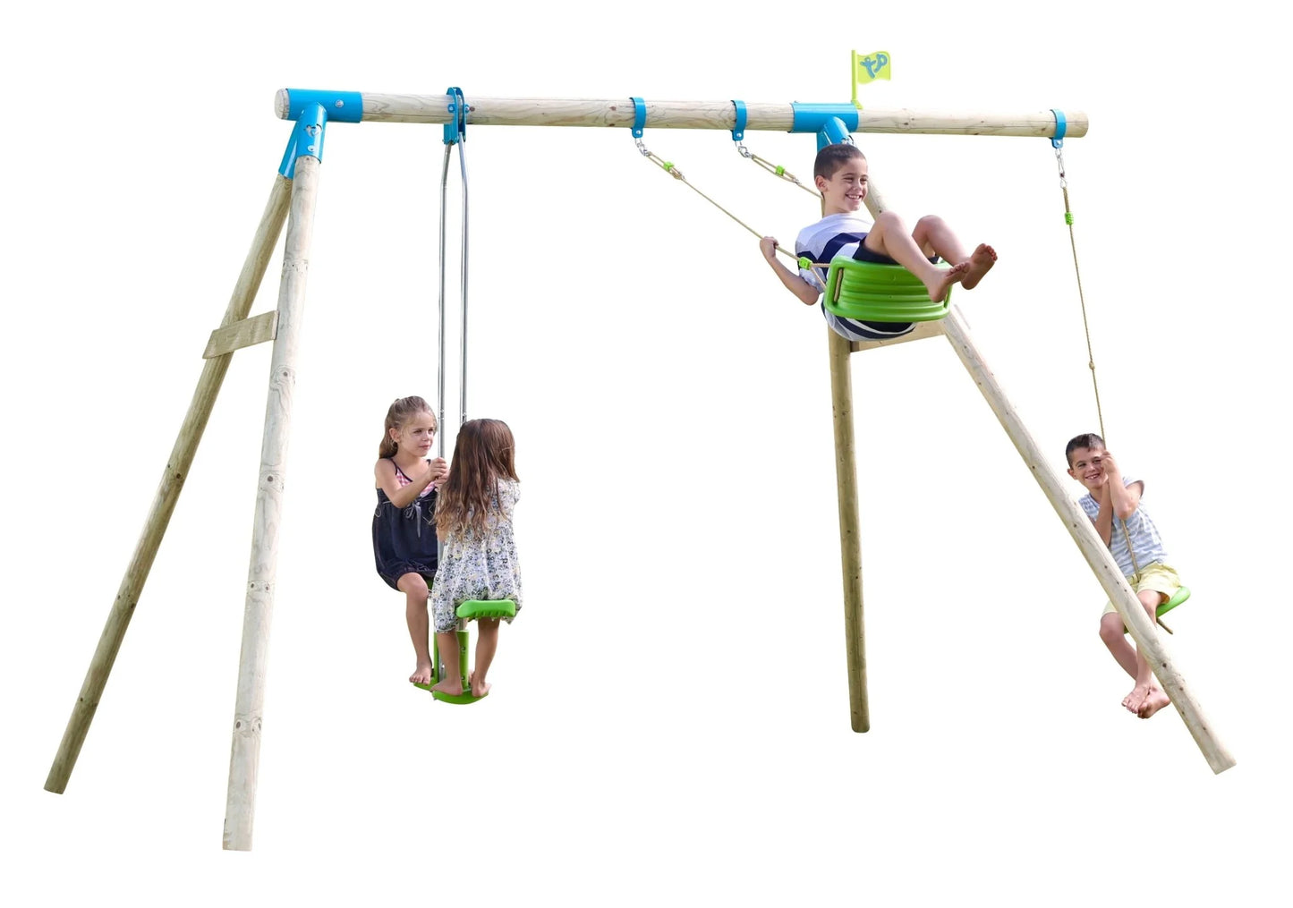 TP Knightswood Triple Wooden Swing Set With Glide Ride And Button Seat