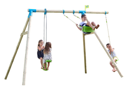 TP Knightswood Triple Wooden Swing Set With Glide Ride And Button Seat