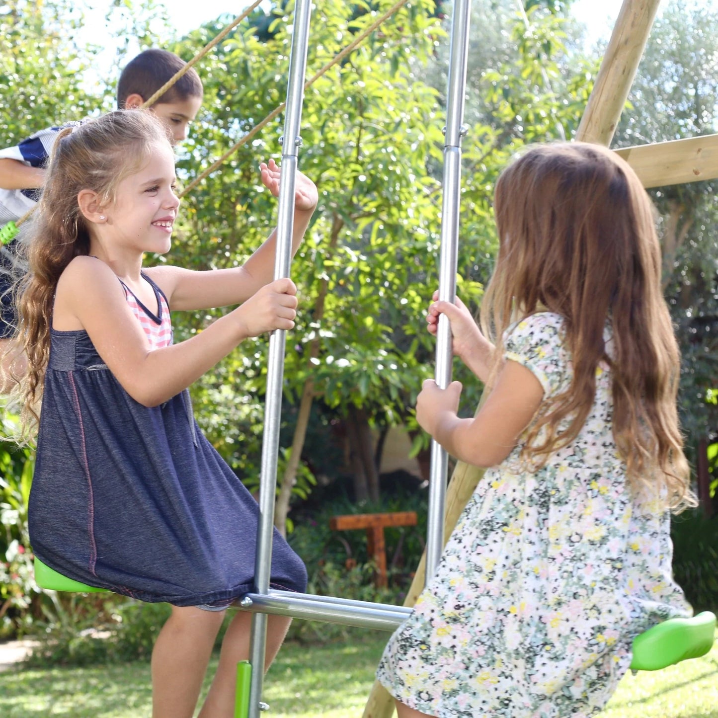 TP Knightswood Triple Wooden Swing & Slide Set With Glide Ride & Button Seat