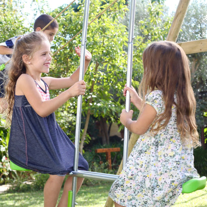 TP Knightswood Triple Wooden Swing & Slide Set With Glide Ride & Button Seat