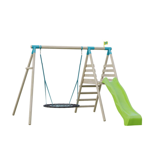 TP Knightswood Double & Deck Wooden Swing Set With Giant Nest Swing