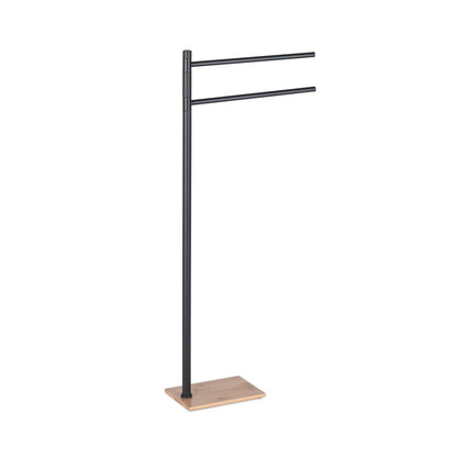 Origins Living Gedy Trilly Towel Stand With 2 Swivel Arms Matt Black & Bamboo - Hot Tub Shop