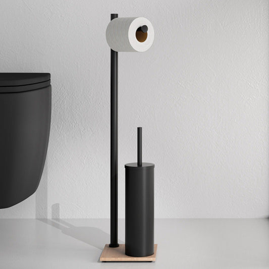 Origins Living Gedy Trilly Bathroom Butler With Toilet Brush & Roll Holder Matt Black & Bamboo