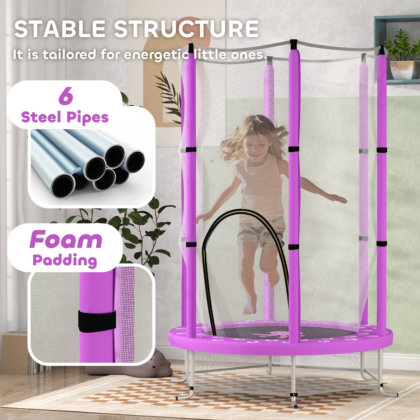 AIYAPLAY 4.6FT Kids Trampoline with Safety Enclosure Net