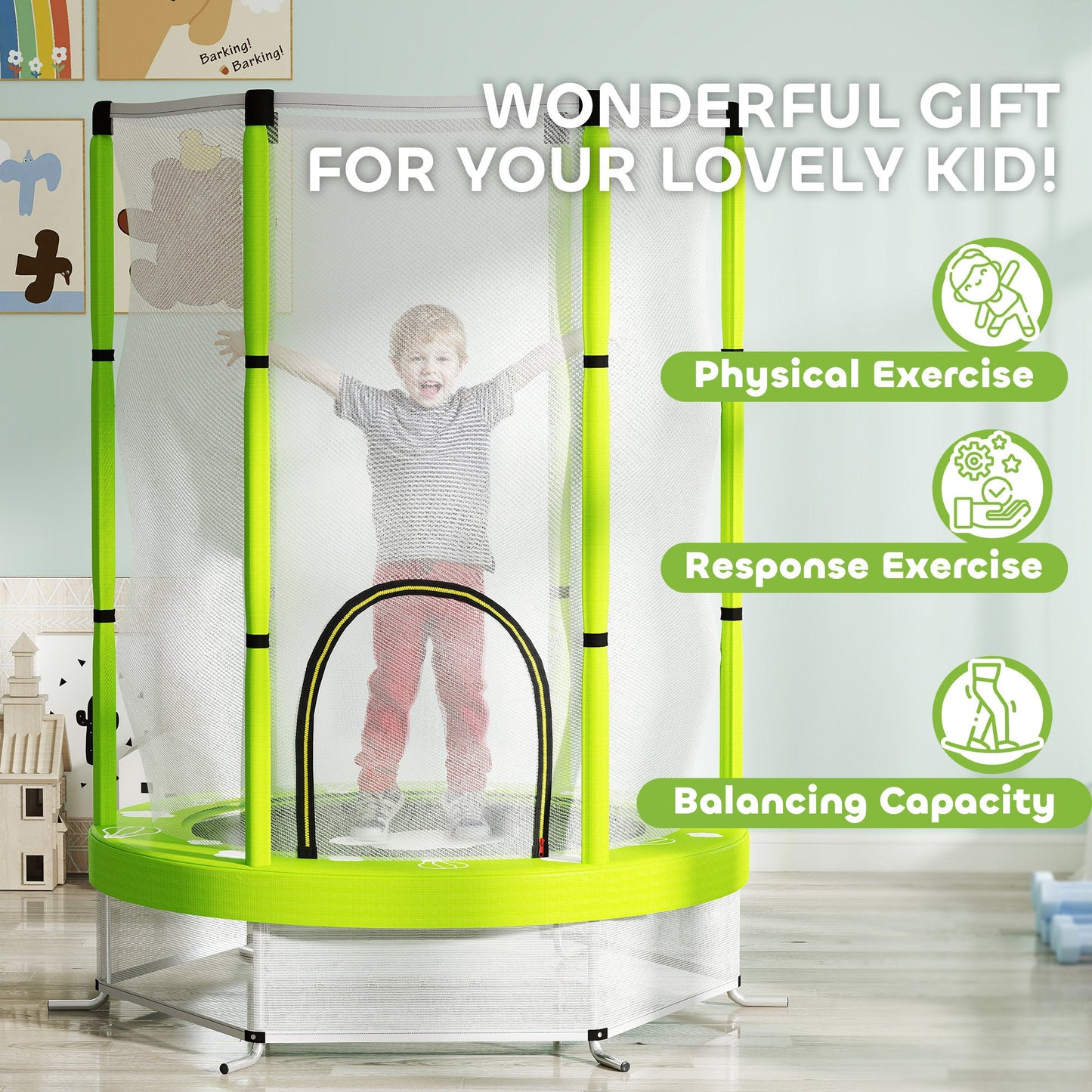 AIYAPLAY 4.6FT Kids Trampoline with Safety Enclosure Net