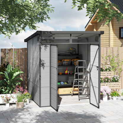 Outsunny 6 x 6ft Plastic Garden Shed with Windows and Air Vents - Hot Tub Shop