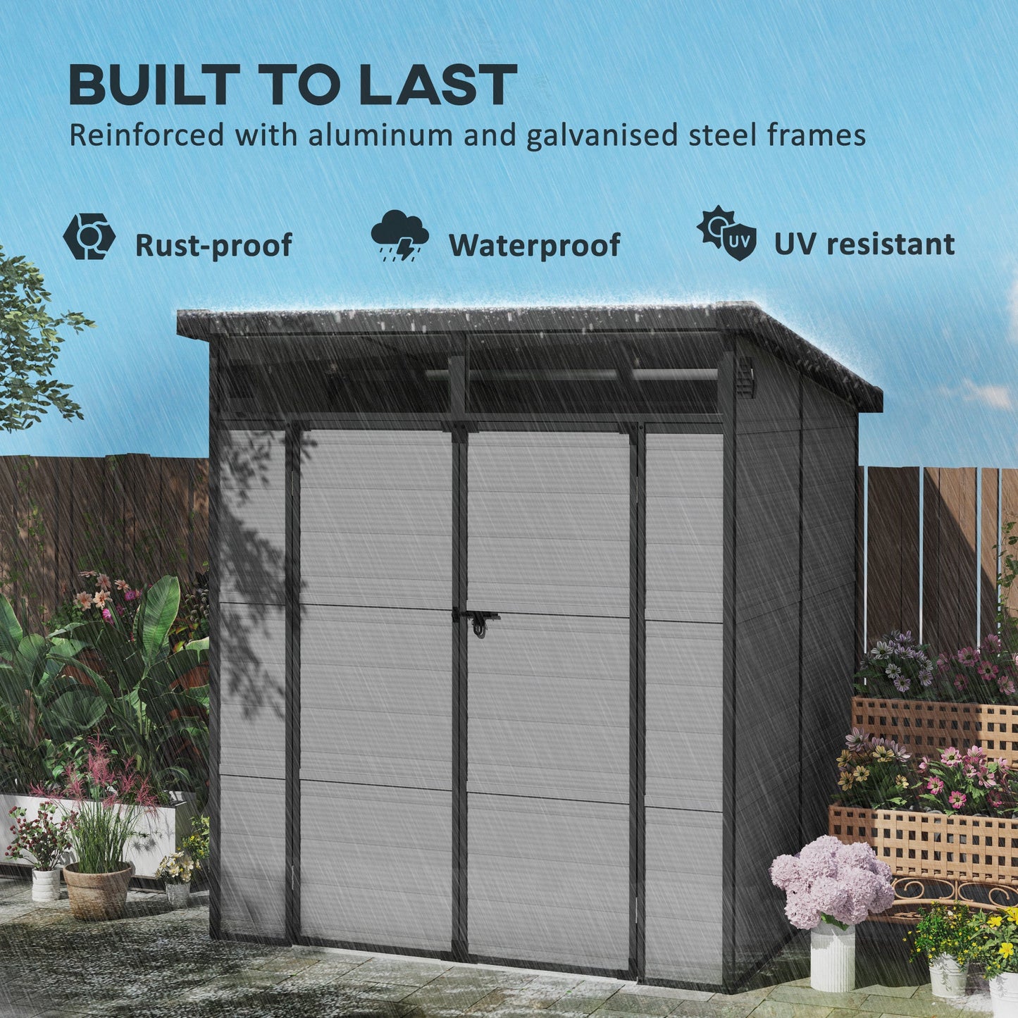 Outsunny 6 x 6ft Plastic Garden Shed with Windows and Air Vents - Hot Tub Shop