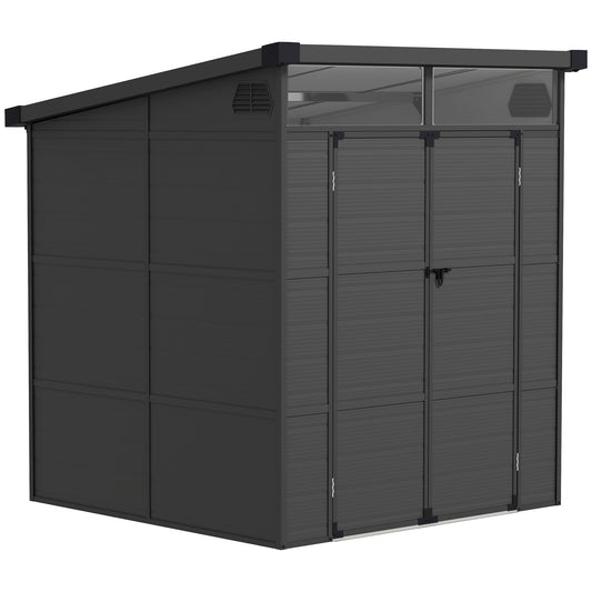 Outsunny 6 x 6ft Plastic Garden Shed with Windows and Air Vents - Hot Tub Shop