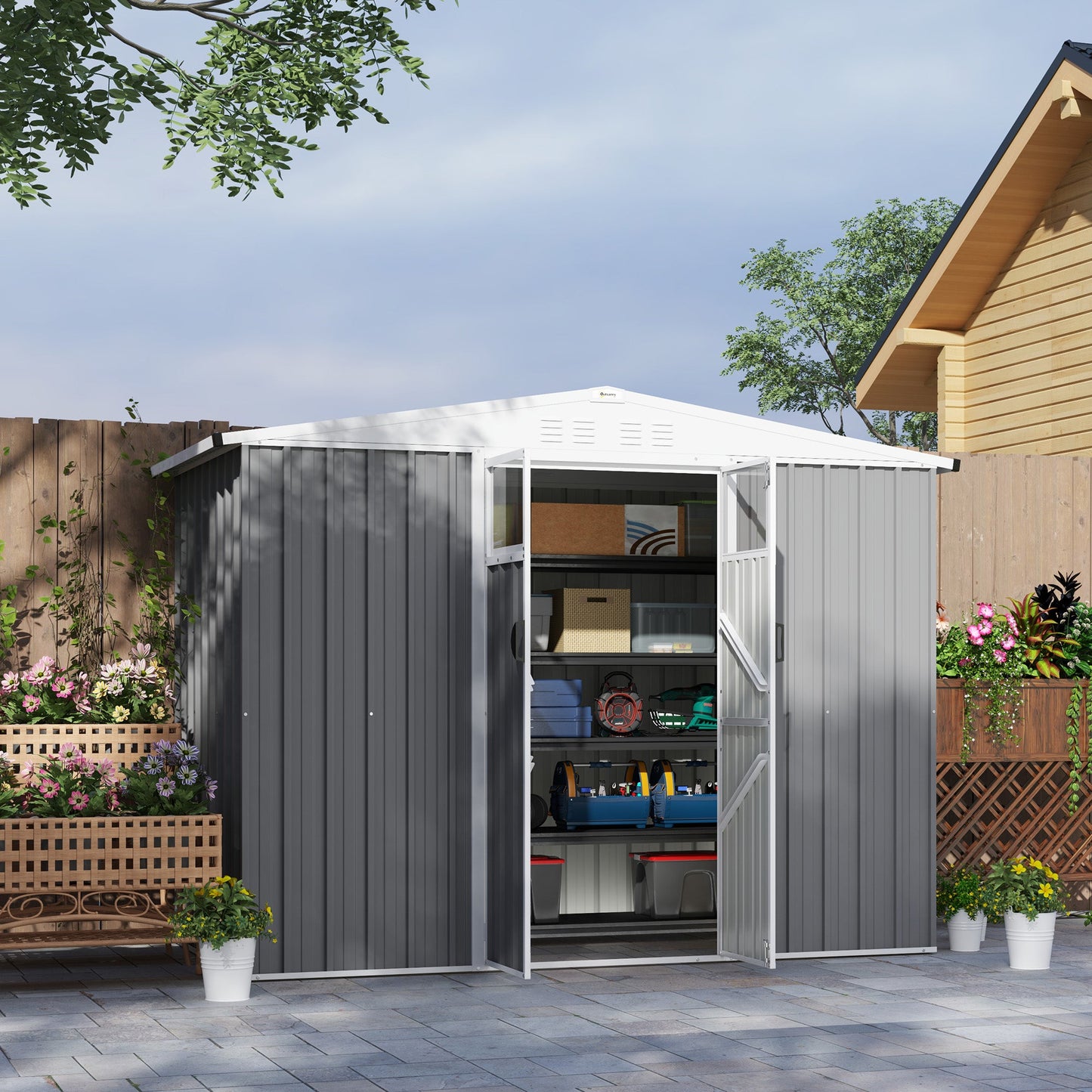 Outsunny 8 x 4 ft Garden Storage Shed, Outdoor Metal Shed - Hot Tub Shop