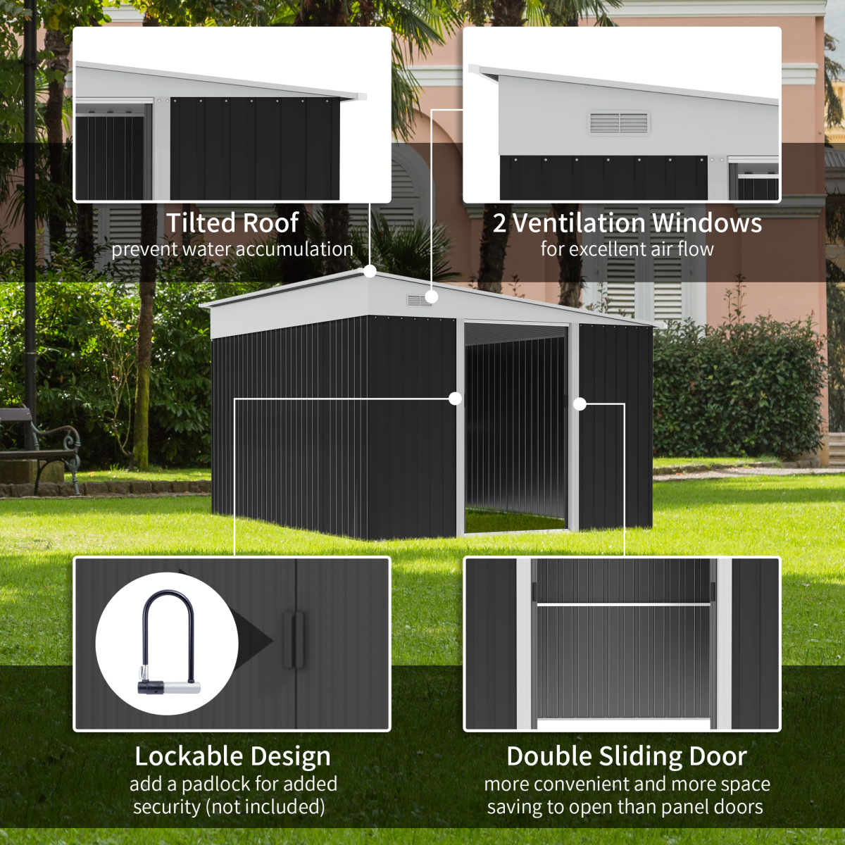 Outsunny Steel Garden Storage Shed w/ Sliding Doors