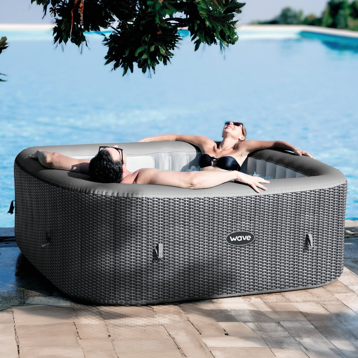 Wave Pacific 6 Person Inflatable Hot Tub Spa - Grey Rattan - Hot Tub Shop