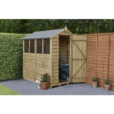 4LIFE Overlap Pressure Treated 6ft x 4ft Apex Shed - 4 Windows - Hot Tub Shop