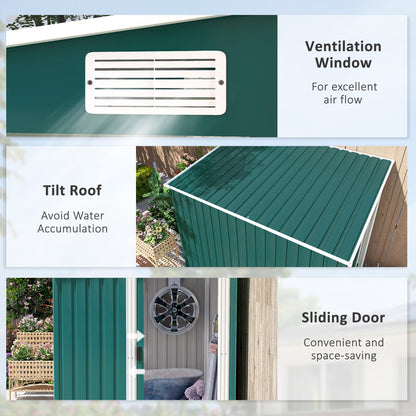 Outsunny 7 x 5FT Garden Shed w/ Foundation Lean to Metal Tool Shed Green
