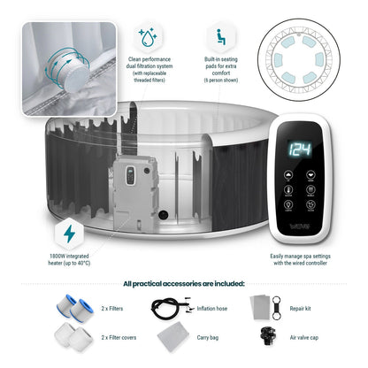 Wave Atlantic 6 Person Inflatable Hot Tub - Slate Rattan (Energy Efficient Bundle)