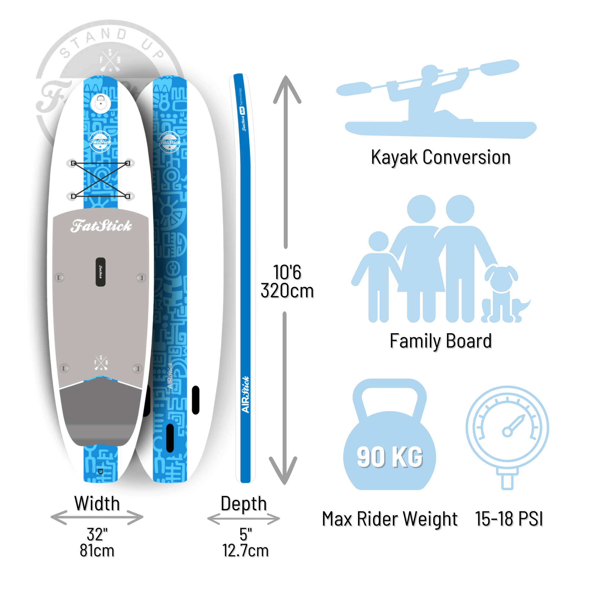 AirStick 10'6 Inflatable Stand Up Paddle Board SUP | With Seat - Hot Tub Shop