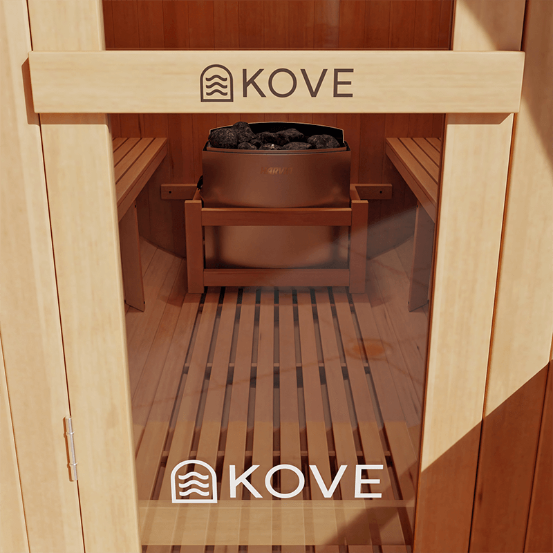 KOVE Outdoor Barrel Sauna – 4–6 Person Garden Sauna with 6kW Harvia Electric Heater