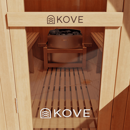 KOVE Outdoor Barrel Sauna – 4–6 Person Garden Sauna with 6kW Harvia Electric Heater