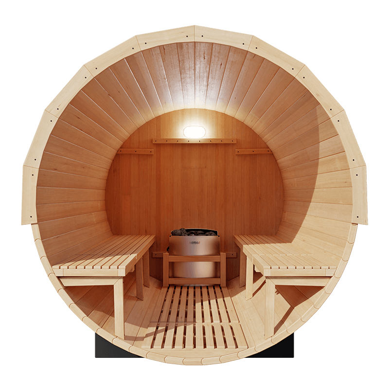 KOVE Outdoor Barrel Sauna – 4–6 Person Garden Sauna with 6kW Harvia Electric Heater