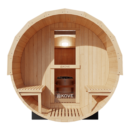 KOVE Outdoor Barrel Sauna – 4–6 Person Garden Sauna with 6kW Harvia Electric Heater