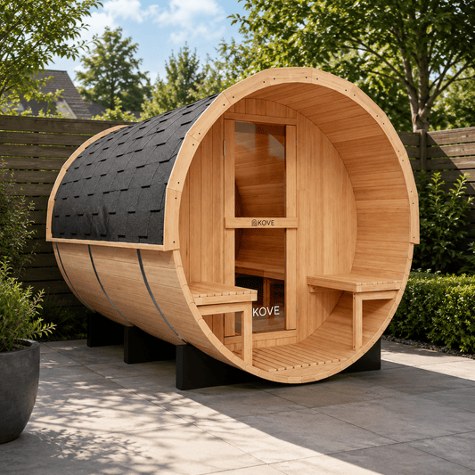 KOVE Outdoor Barrel Sauna – 4–6 Person Garden Sauna with 6kW Harvia Electric Heater