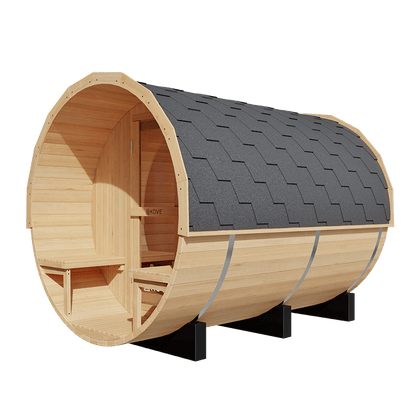 KOVE Outdoor Barrel Sauna – 4–6 Person Garden Sauna with 6kW Harvia Electric Heater
