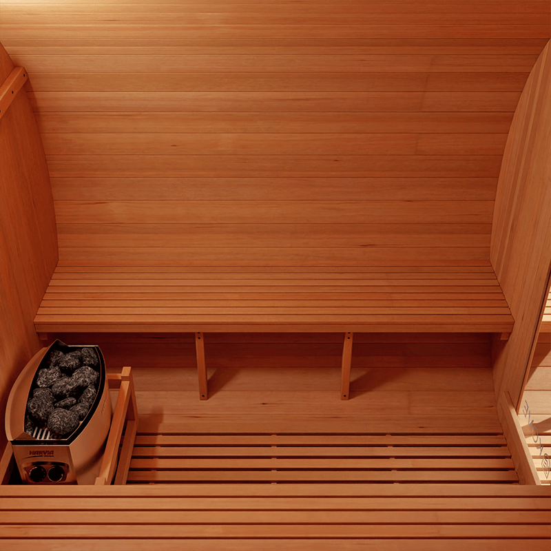 KOVE Outdoor Barrel Sauna – 4–6 Person Garden Sauna with 6kW Harvia Electric Heater