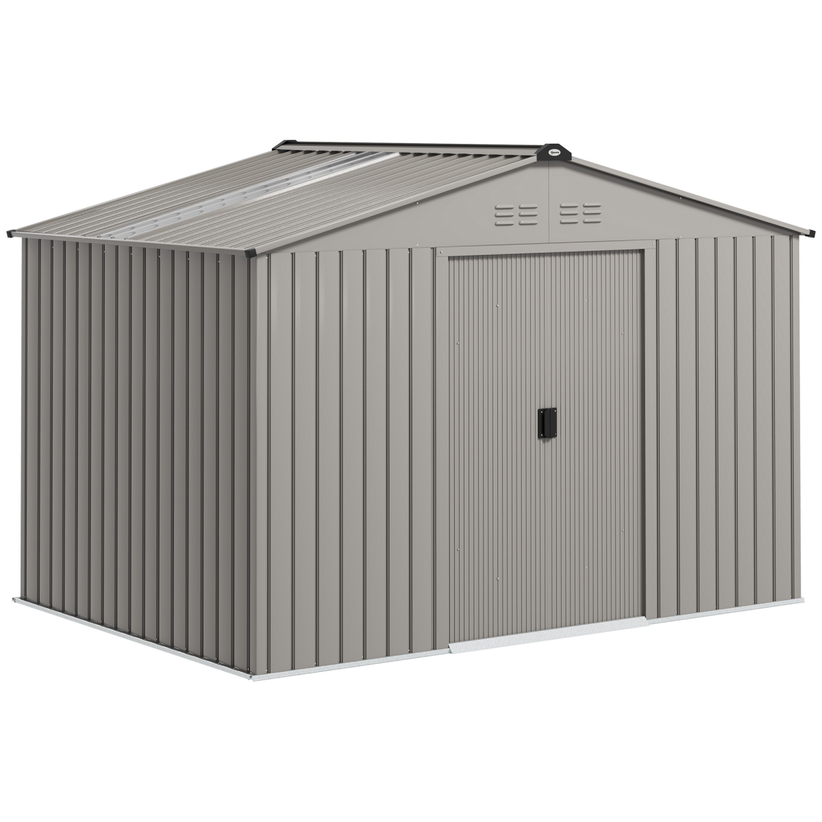 Outsunny 9 x 6FT Galvanised Garden Storage Shed with Sliding Door, Grey - Hot Tub Shop