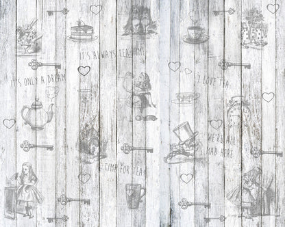 Origin Murals Alice In Wonderland Vintage Wood White 300cm X 240cm