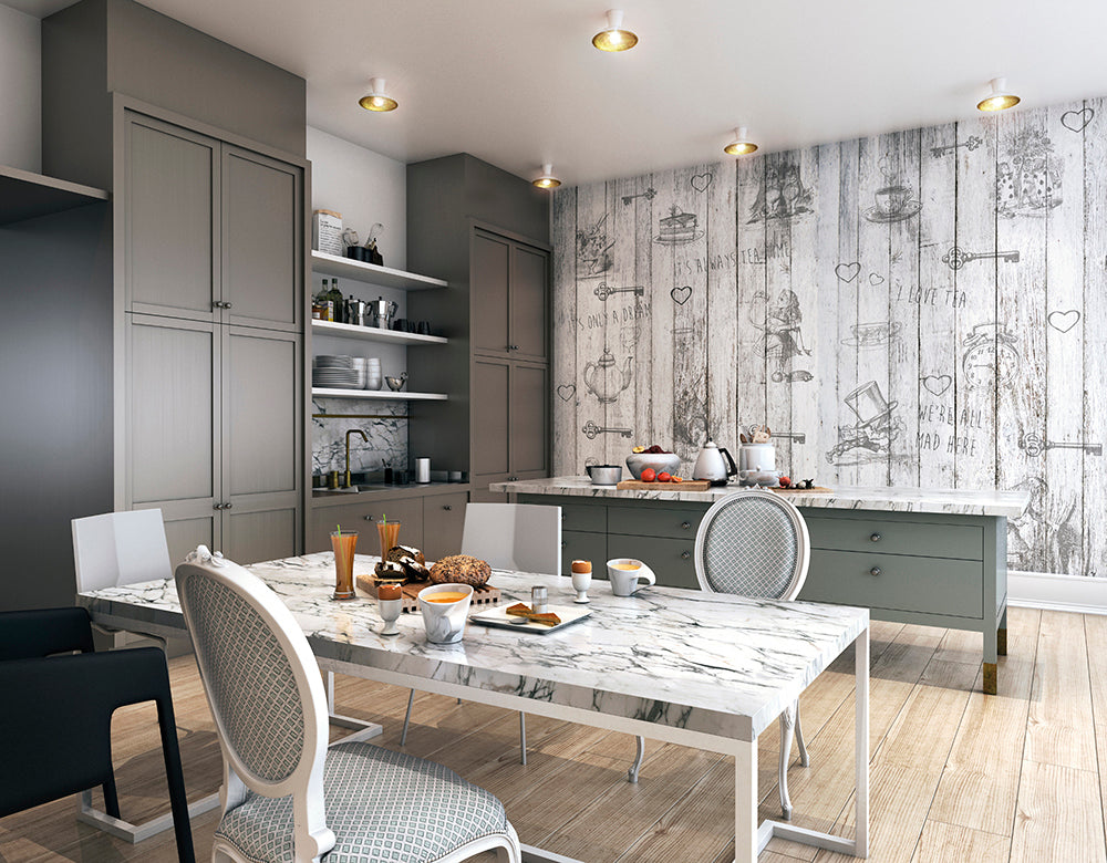 Origin Murals Alice In Wonderland Vintage Wood White 300cm X 240cm