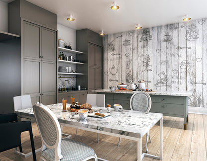 Origin Murals Alice In Wonderland Vintage Wood White 300cm X 240cm