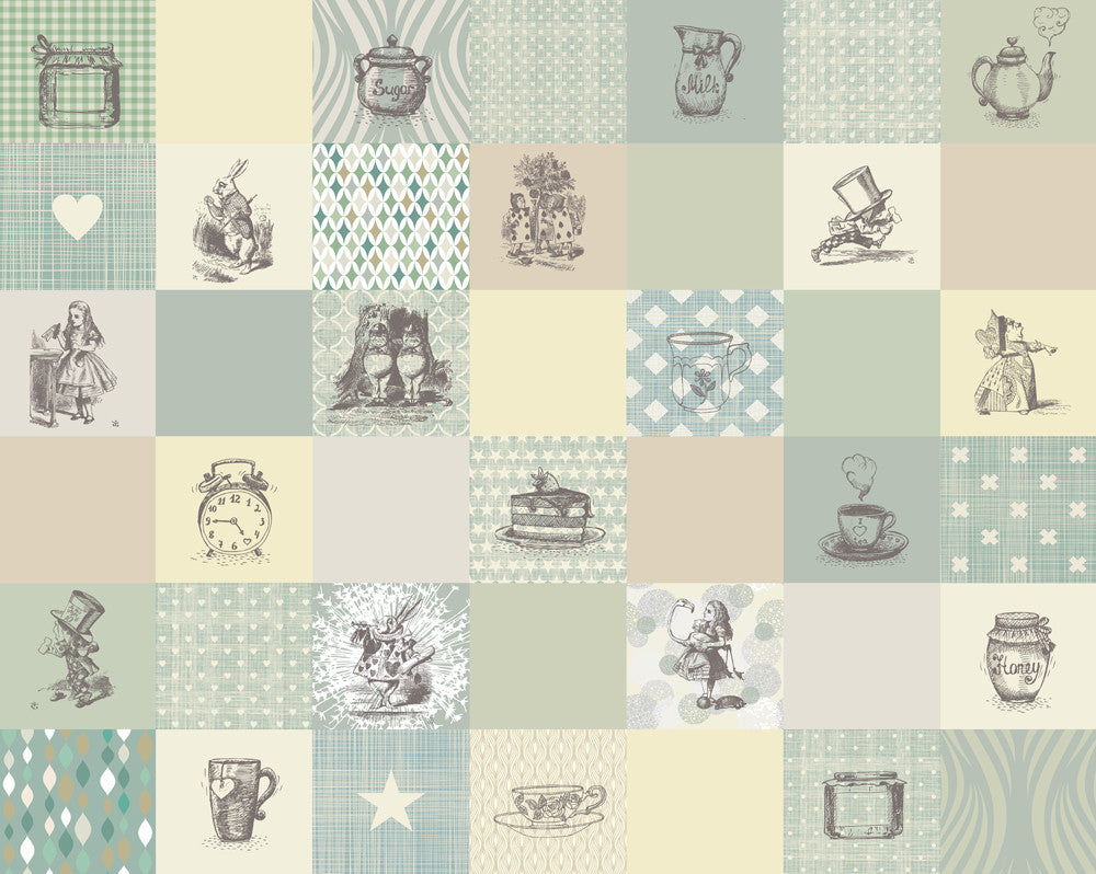 Origin Murals Alice In Wonderland Retro Illustrations Natural 300cm X 240cm - Hot Tub Shop