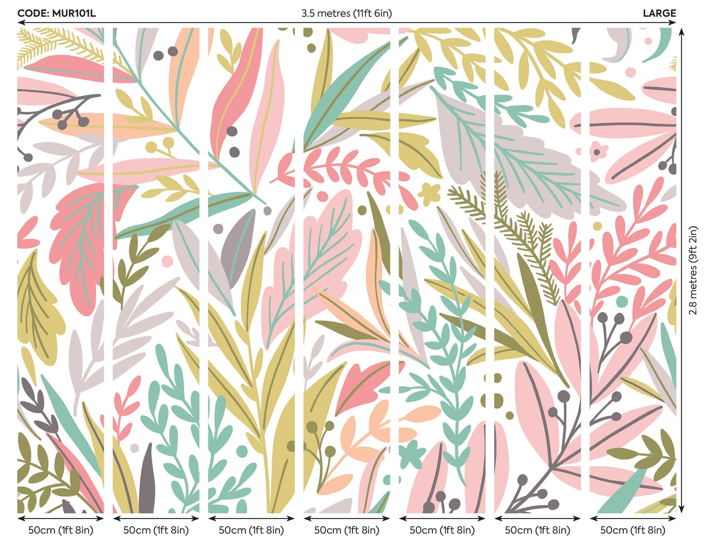 Origin Murals Patterned Leaves Olive Blush 350cm X 280cm