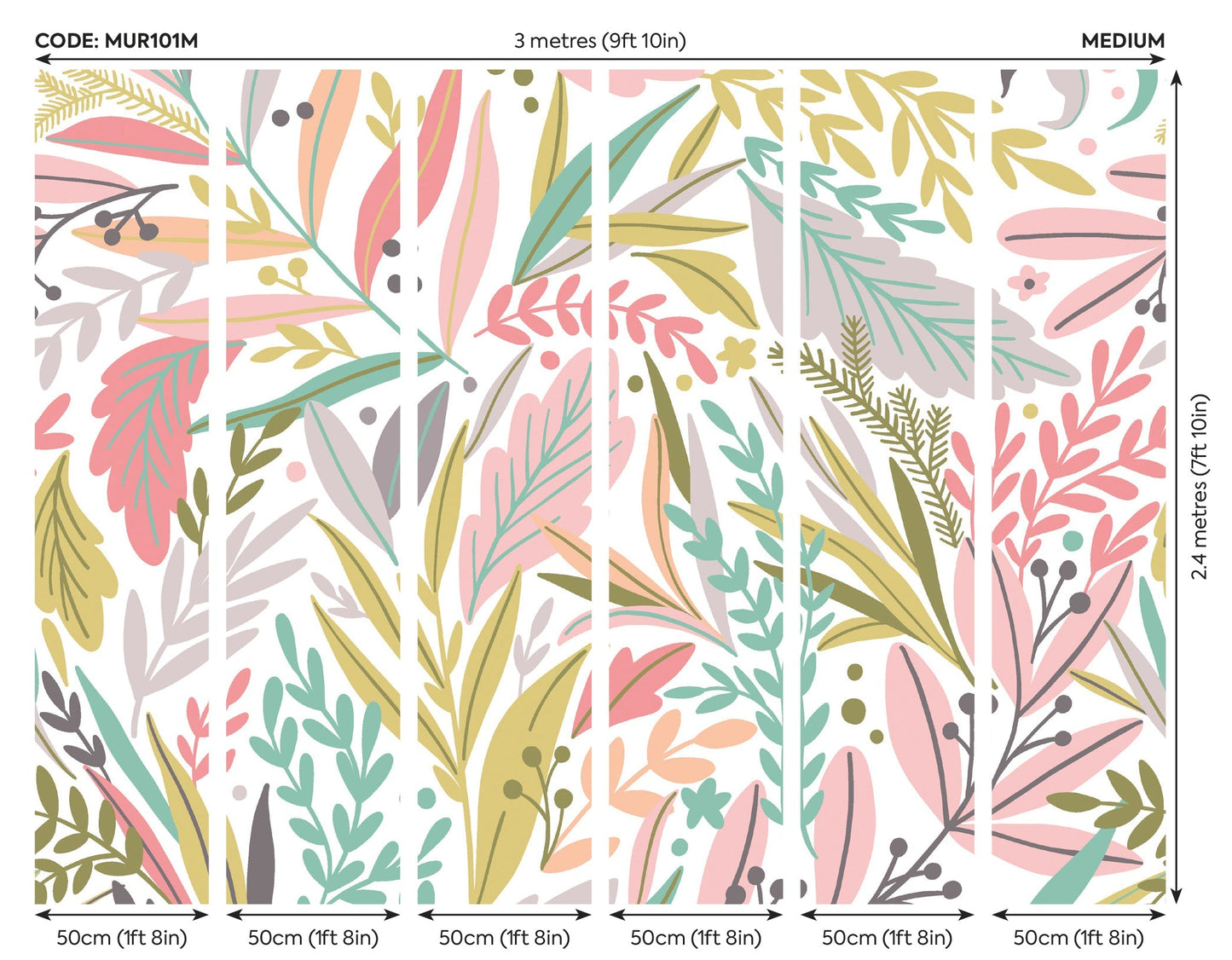 Origin Murals Patterned Leaves Olive Blush 300cm X 240cm