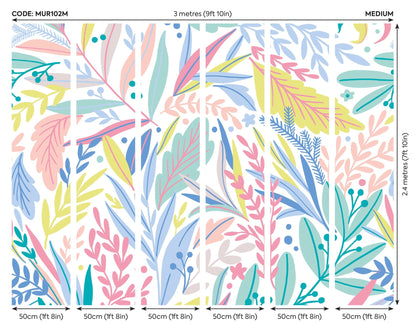 Origin Murals Patterned Leaves Pastel 300cm X 240cm