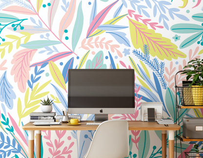 Origin Murals Patterned Leaves Pastel 300cm X 240cm