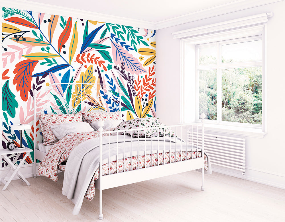 Origin Murals Patterned Leaves Multi Bright 350cm X 280cm