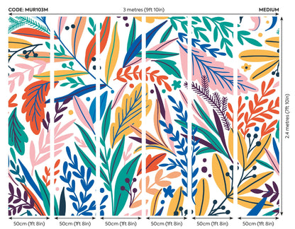 Origin Murals Patterned Leaves Multi Bright 300cm X 240cm