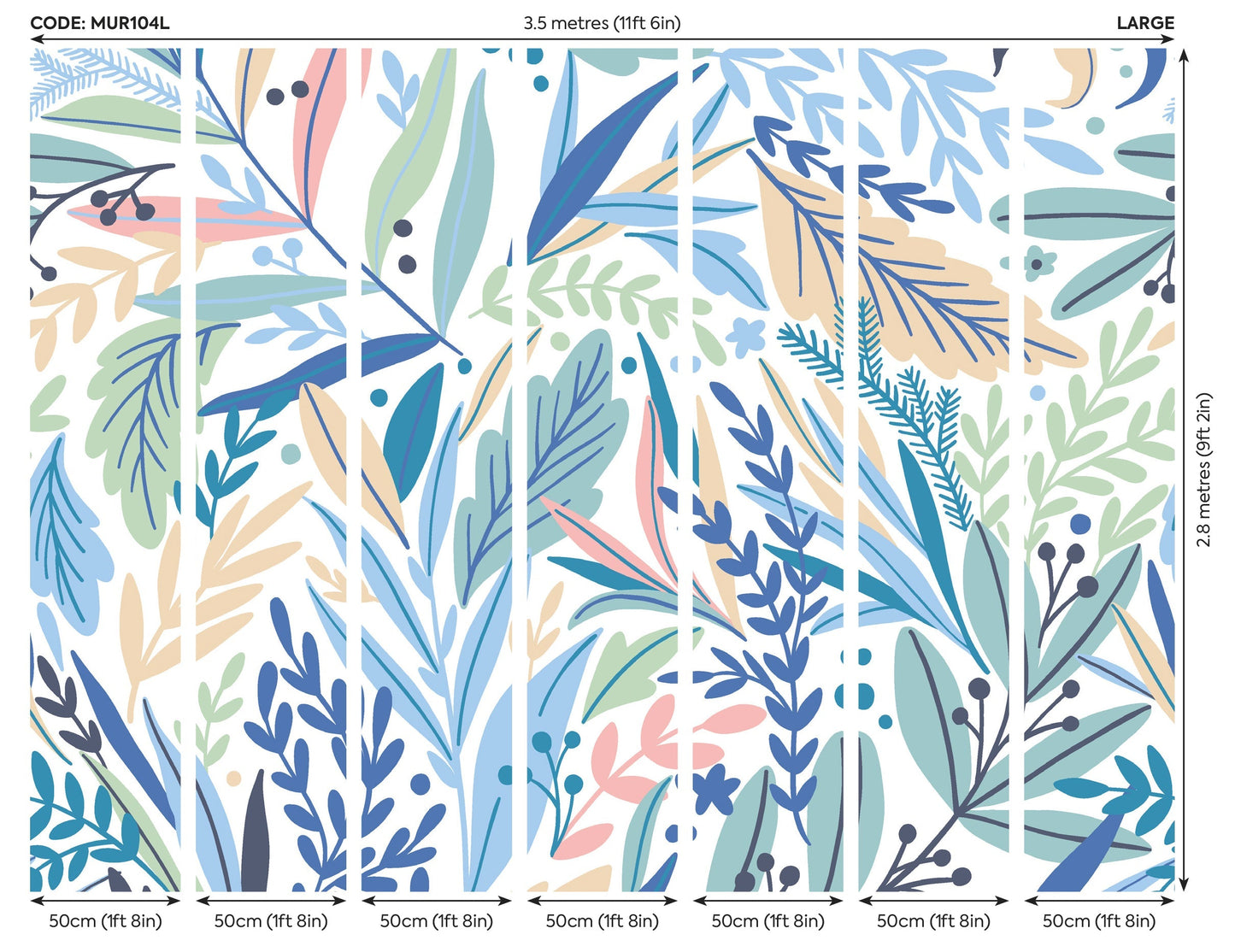 Origin Murals Patterned Leaves Washed Denim 350cm X 280cm