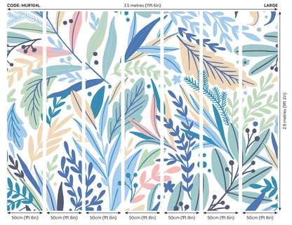 Origin Murals Patterned Leaves Washed Denim 350cm X 280cm