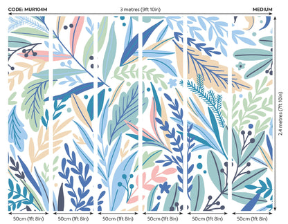 Origin Murals Patterned Leaves Washed Denim 300cm X 240cm