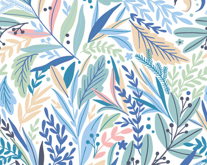 Origin Murals Patterned Leaves Washed Denim 300cm X 240cm