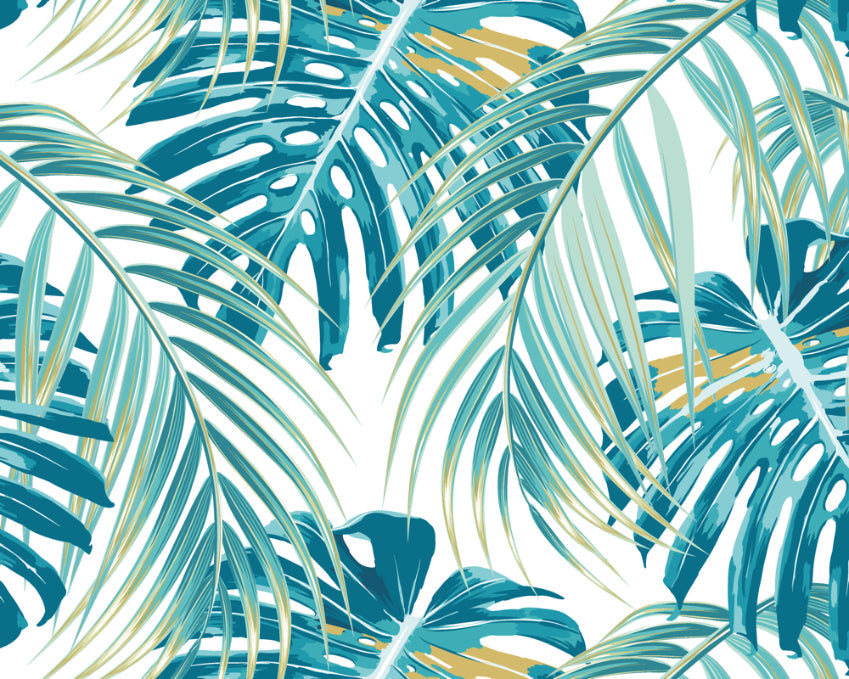 Origin Murals Tropical Leaves Teal 350cm X 280cm