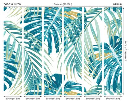 Origin Murals Tropical Leaves Teal 300cm X 240cm