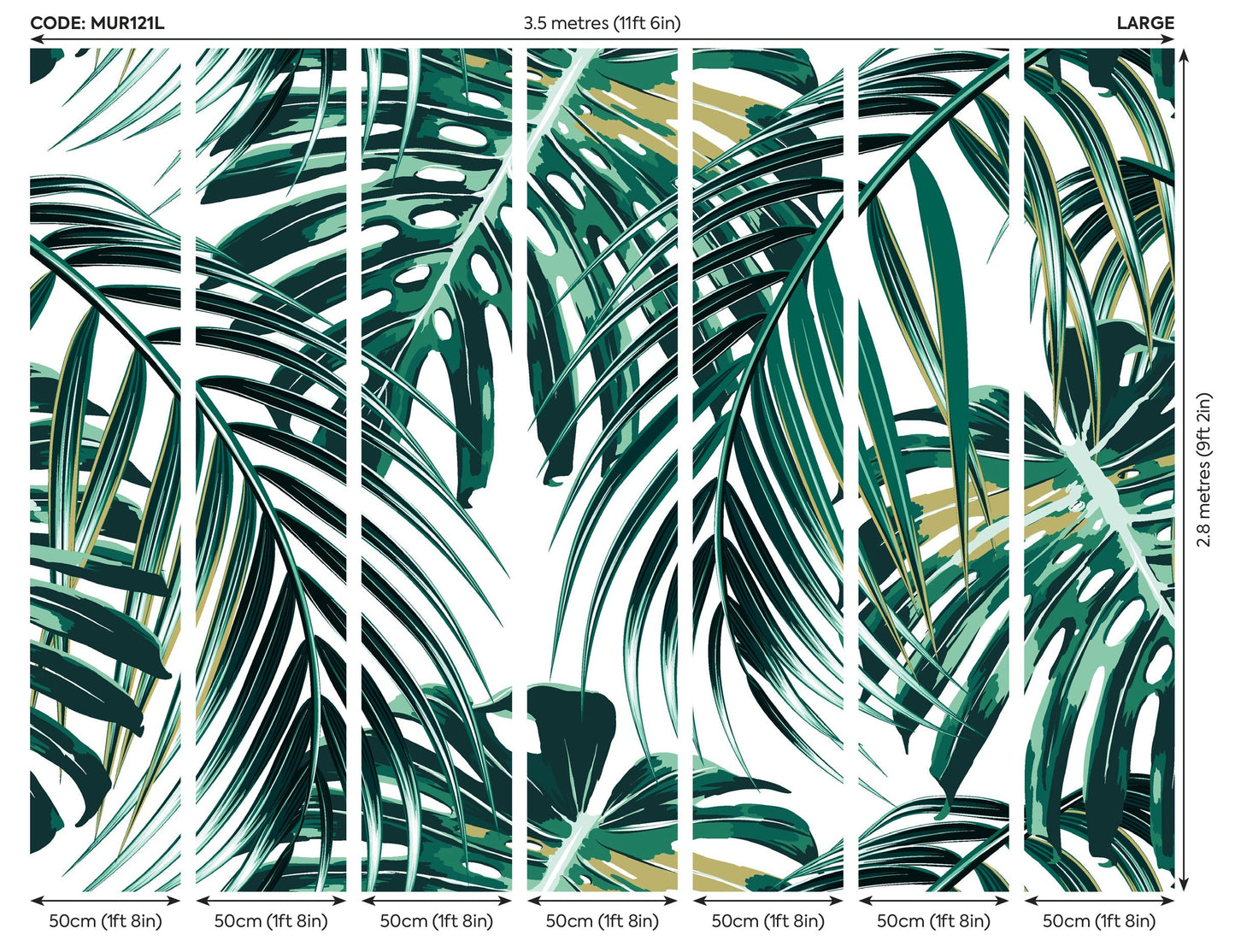Origin Murals Tropical Leaves Emerald 350cm X 280cm