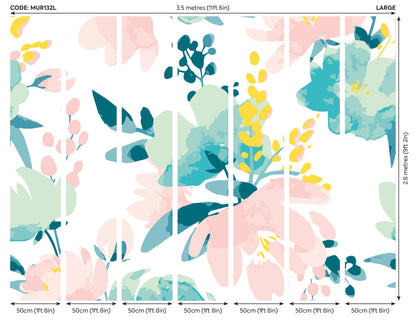 Origin Murals Graphic Flower Blush Jade 350cm X 280cm - Hot Tub Shop