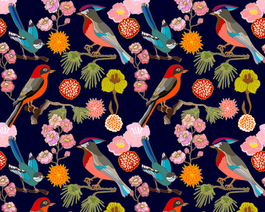 Origin Murals Floral Birds Ink 350cm X 280cm