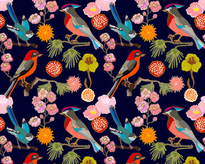 Origin Murals Floral Birds Ink 300cm X 240cm