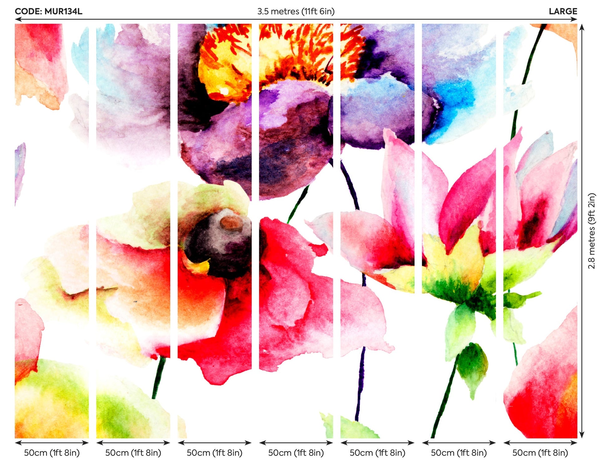 Origin Murals Watercolour Flora Multi Bright 350cm X 280cm - Hot Tub Shop