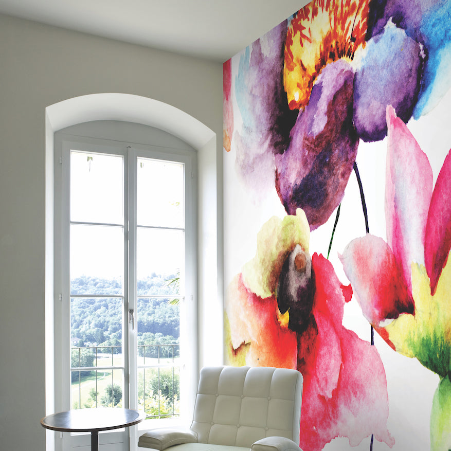 Origin Murals Watercolour Flora Multi Bright 350cm X 280cm - Hot Tub Shop