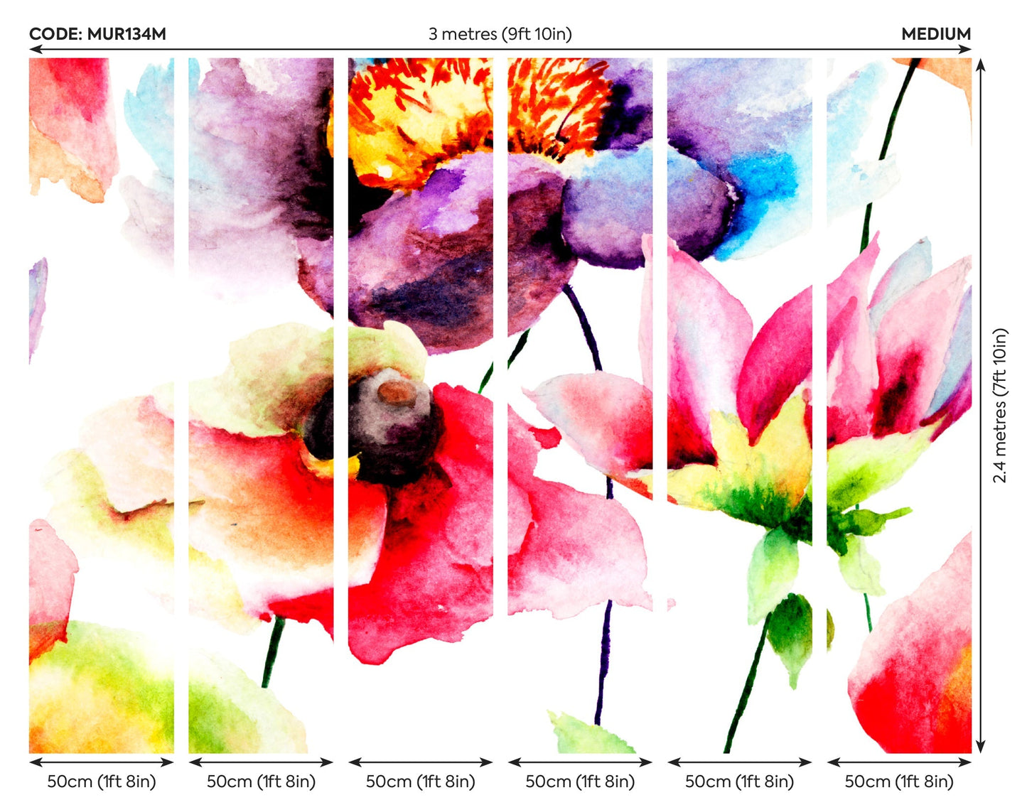 Origin Murals Watercolour Flora Multi Bright 300cm X 240cm - Hot Tub Shop